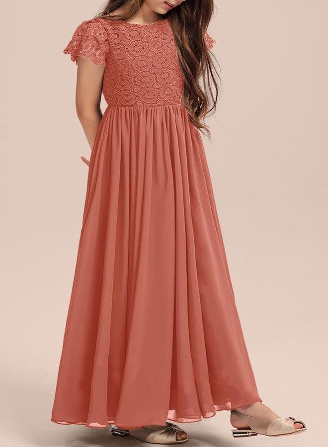 HOSIKA Girls Summer Short Sleeve Vintage Wedding Guest Princess Floor Length Dress Rust - Image 4